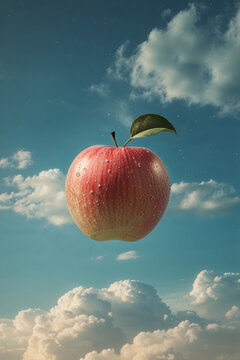 red apple on blue sky