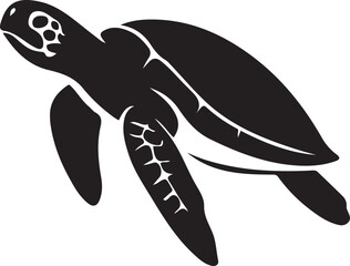 Naklejka premium Sea turtle in silhouette flat art, Ocean animal swimming black and white