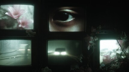 Surveillance City Night Eye Monitor Flowers