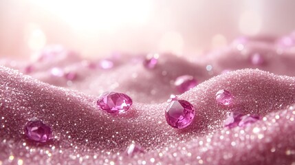 Pink Gems Scattered Across a Sparkling and Glittery Surface