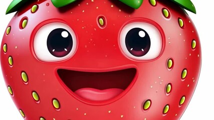 Animated strawberry character expressing joyful emotion through lively facial movements - Powered by Adobe