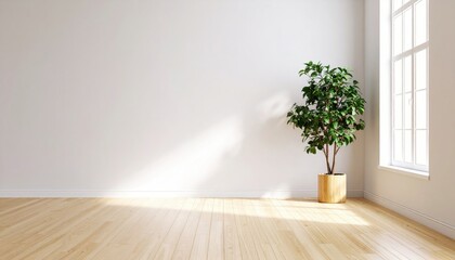 3d empty interior with home plant