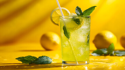 Refreshing Lemon-Mint Iced Drink on a Sunny Day