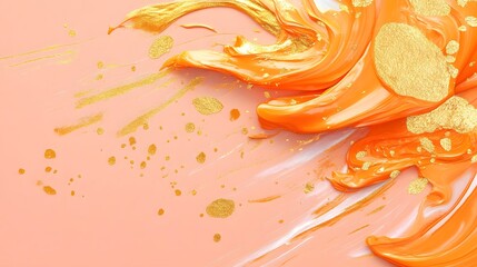 Abstract Orange Gold Paint Swirls Texture Background