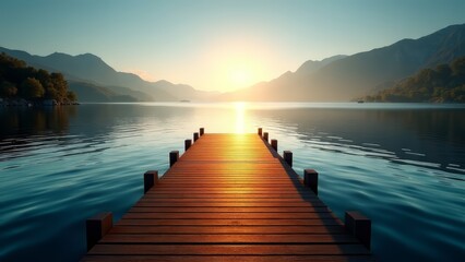 Obraz premium dock on calm lake at sunrise
