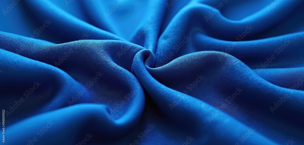 Poster Cobalt blue fabric background with a textured surface. Elegant waves and folds create a dynamic design. Abstract textile material for fashion interior design. Perfect for any artistic project.