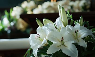 Lily motifs enhance the elegance of a funeral program. AI generated illustration.