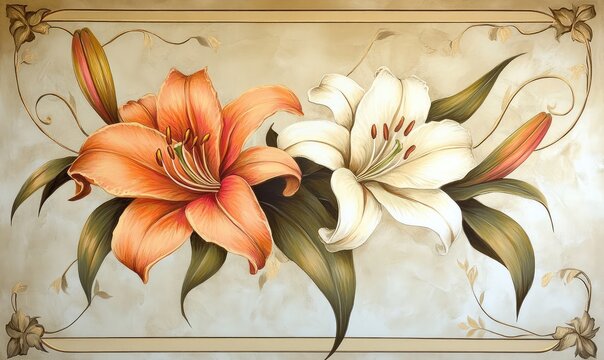 Lily motifs enhance the elegance of a funeral program. AI generated illustration.