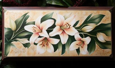 Lily motifs enhance the elegance of a funeral program. AI generated illustration.