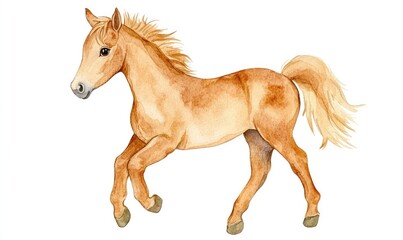 Obraz premium Charming watercolor illustration of a playful kid horse. AI generated illustration.