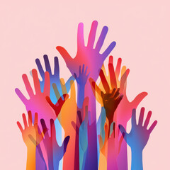 Fototapeta premium Diversity and Unity Colorful Hands Reaching Upward in a Vibrant Illustration