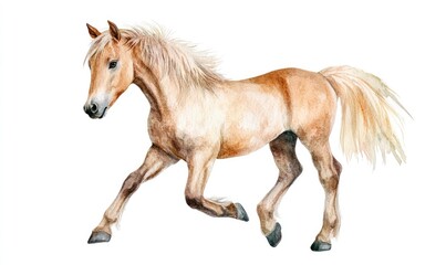 Obraz premium Charming watercolor illustration of a playful kid horse. AI generated illustration.