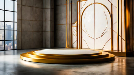 Modern Gold Display Podium in Luxury Interior Setting