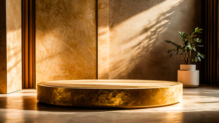 Golden Round Pedestal in Modern Minimalist Interior