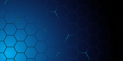 Abstract Hexagonal Grid Background with Glowing Lines. Futuristic Technology Hexagon Pattern with blue Light Effects. Hexagon. Illustration. Vector.