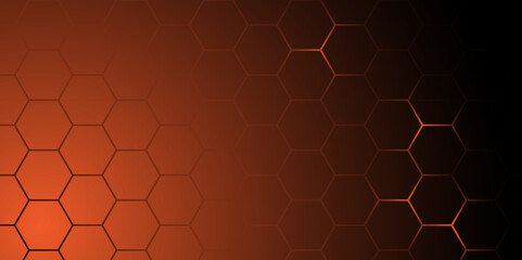 Abstract Red Hexagon Technology Background Vector. Futuristic Red Tech Grid Hex Pattern. Dark Red Honeycomb Abstract Background.