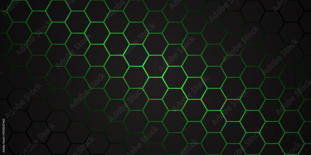 Aufkleber dark hexagon abstract technology background with green colored. hexagonal gaming vector tech illustr