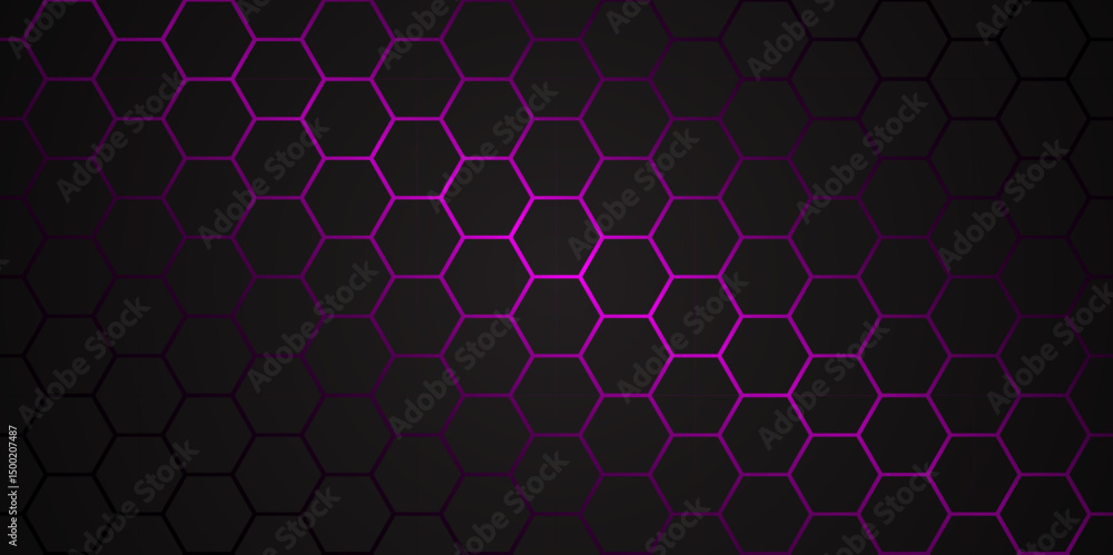 Poster abstract futuristic hexagon tech background with glowing purple light. abstract geometric dark hexag