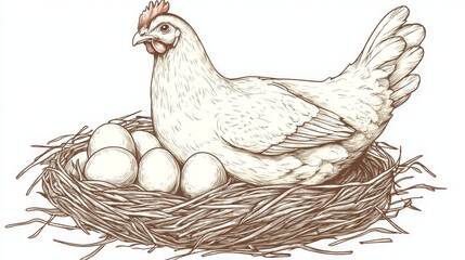 Fototapeta premium The image shows a hen with eggs resting in a carefully constructed nest