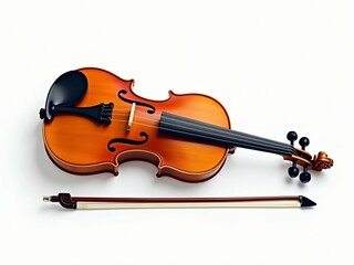 Fototapeta premium Elegant wooden violin with bow on white background