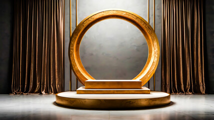 Elegant Gold Oval Frame with Product Display Platform