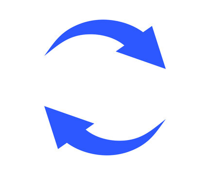 Two blue arrows rotating clockwise and counterclockwise icon. Rotating arrows creating a continuous circular motion, symbolizing concepts of refresh, update illustration on transparent backgrond. 