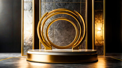Elegant Gold and Marble Product Display Podium