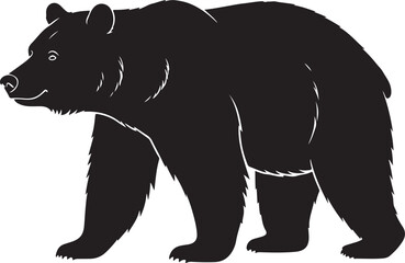 Grizzly Bear Vector Silhouette on White Background