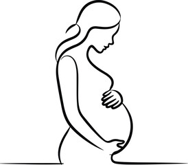 Pregnant Woman One Line Drawing – Minimal Silhouette Art Set Motherhood Line Art – Expecting Mom Silhouette Vector Set