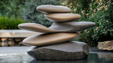 Stack of rocks with a grey and black color. The rocks are placed on top of each other