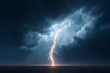 Dramatic lightning illuminates the dark sky during a thunderstorm. A powerful and striking visual of nature's raw energy