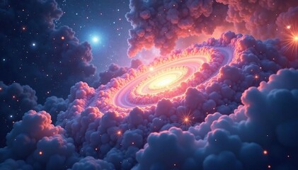 Fototapeta premium Platinum & white cosmic nebula, vibrant organic shapes converge at center , organic, stars, intense