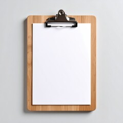 Wooden Clipboard Mockup with Blank Paper on Grey Background