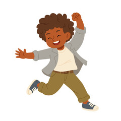 Fototapeta premium Happy boy jumping with joy in casual clothes and sneakers. Energetic and expressive flat vector 