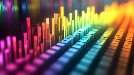 Obraz premium A colorful 3D bar graph transitioning between decades, showing steep declines and gradual recoveries