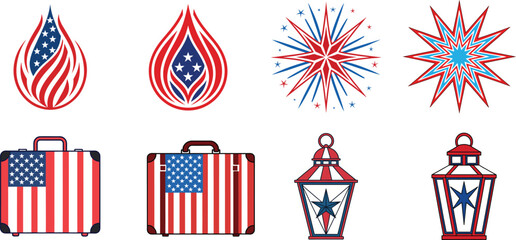 Obraz premium 4th of July vector elements set isolated on white background. Collection of American Independence Day, for banner Design, t shirt design, graphics design.