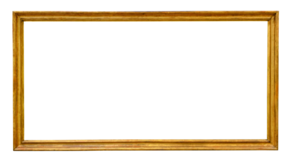 Gilded antique picture frame (panoramic format) with transparent background, png image.	