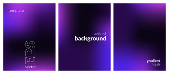 Abstract liquid background set. Gradient mesh. Effect bright color blend. Blurred fluid colorful mix. Modern design template for web covers, ad banners, posters, brochures, flyers. Vector EPS