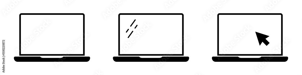 Poster laptop icons set. laptop with pointer or cursor on screen icon.