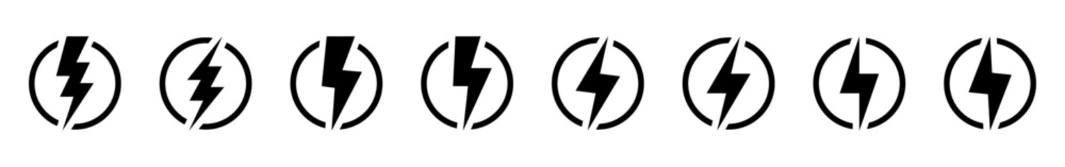 Lightning bolt sign in the circle. Lightning, electric power icon. Energy and thunder electricity symbol.
