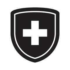 Immune system icon. Medical cross in the shield icon.