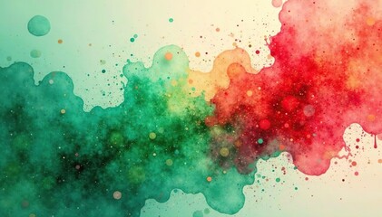 Red, green watercolor splatter; geometric shapes, fading flow , light, faded, overlay