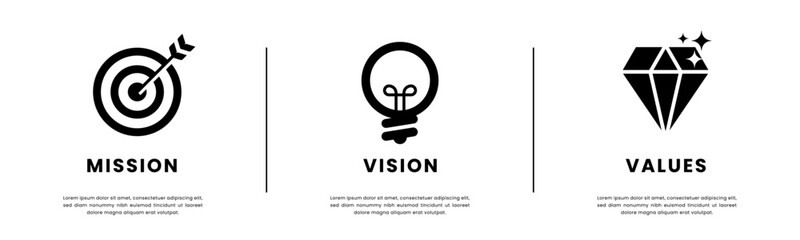 Mission Vision Values infographic Banner template. Company goal infographic design with Modern flat icon design.  © fajarcome