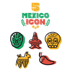 Five mexican culture icons. Vector