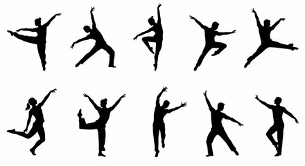 Silhouettes of people dancing on white background. Generative AI