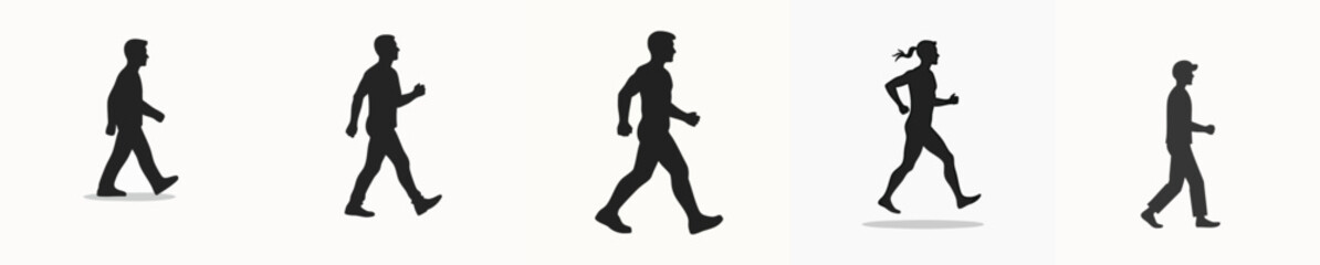 Silhouette of Men Walking Side View – Isolated Vector Set
