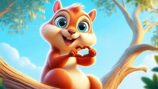 Adorable squirrel in a tree making a heart shape with its paws