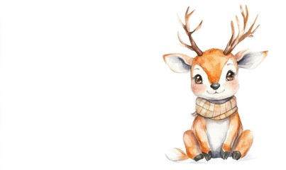 Cute kid antelope doll with antlers in full body watercolor style on white background. AI generated illustration.