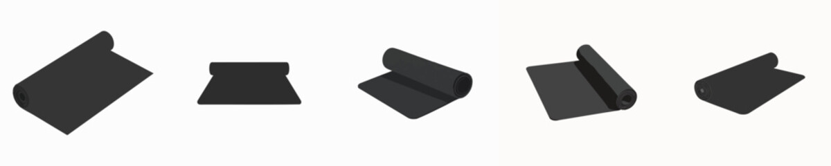 Flat Vector Yoga Mat Icon – Rolled Black Exercise Mat Illustration