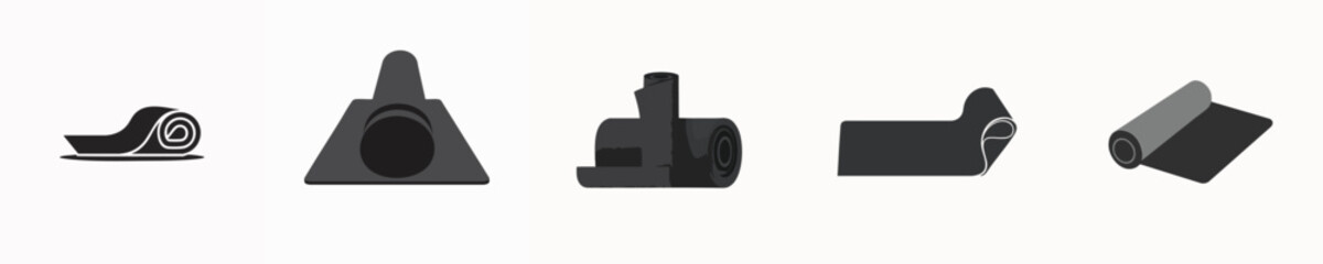 Flat Vector Yoga Mat Icon &ndash; Rolled Black Exercise Mat Illustration